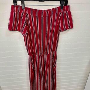 MMMMMM Red,Black & White Off the Shoulder Jumpsuit